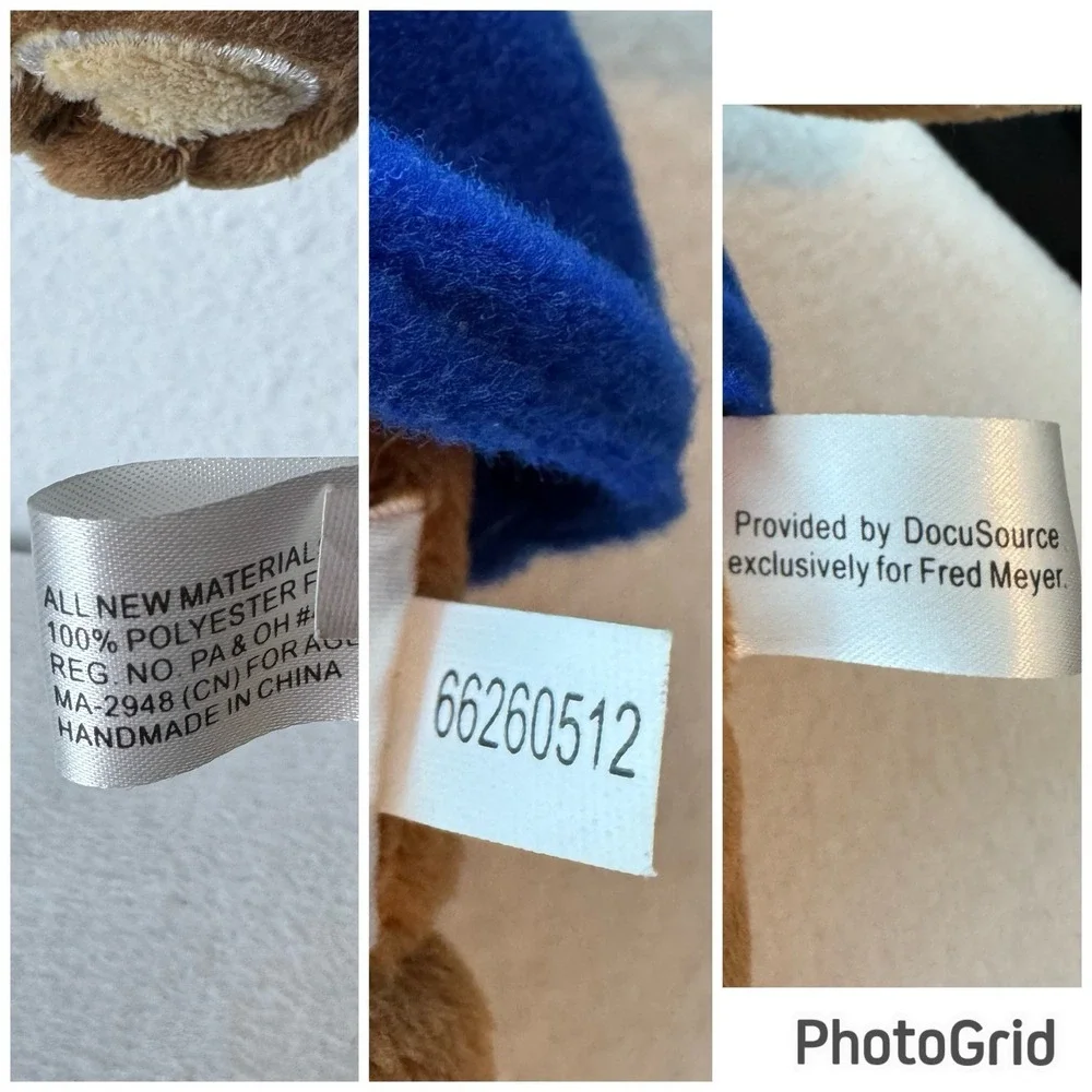 Fred Meyer Bear Plush Stuffed Animal Mascot DocuSource Blue Vest Advertising